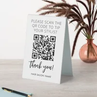 Minimalist Qr Code to Tip Salon Stylist Table Tent Sign