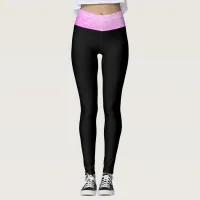 *~* Black Pink Sparkle Waist Cute Girly Leggings