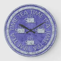 Tea Time Silver on Violet Large Clock