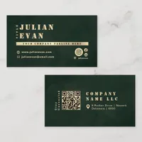Dark Green Shiny Gold Stencil Bold Typography Business Card