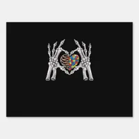 Autism Skull Hand Puzzle Piece Heart Creative Sign