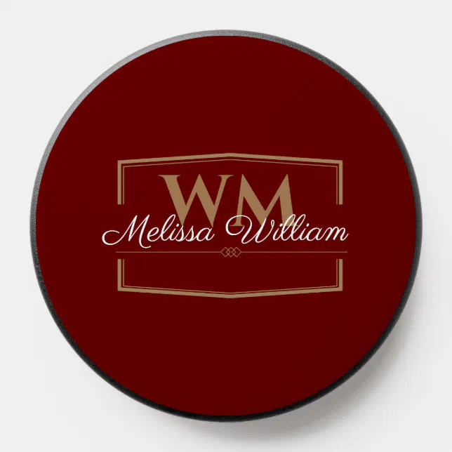 Red White Gold Monogram Name Script PopSocket