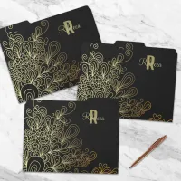 Artistic Abstract Black Gold Doodles Name Monogram File Folder