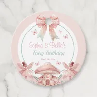 Fairy Girls Mushroom House Ribbon Twins Birthday Favor Tags