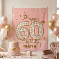 Fancy Elegant Blush Pink Gold Pearl 60th Birthday Tapestry