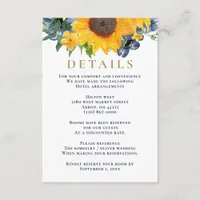 Watercolor Navy Blue Sunflower Rustic Wedding Enclosure Card