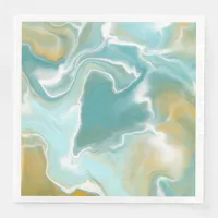 Sandy Brown Ocean Blue Marble Fluid Art Paper Dinner Napkins