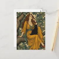 Woman and Black Cat in a Tree Postcard