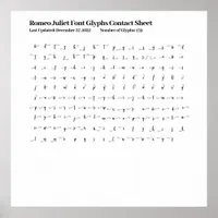 Romeo Juliet Script Font Glyphs Contact Sheet Poster