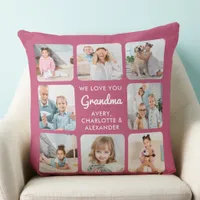 Grandma Love You Personalized Photo Collage Pink Throw Pillow
