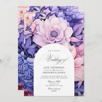 Petal Pink, Cornflower Blue & Mauve Floral Wedding Invitation