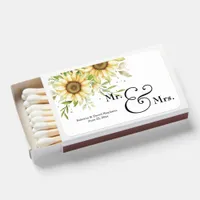 Yellow Watercolor Rustic Sunflowers Mr and Mrs  Matchboxes