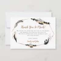 Boho Leaves & Feathers Gold Geometric/Your Photo Thank You Card