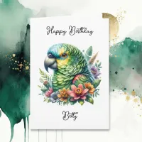 Personalized Watercolor Parrot Birthday Card