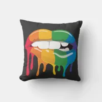 Rainbow Lips Throw Pillow