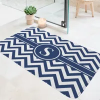 Navy Blue And White Chevron Monogram Bath Mat