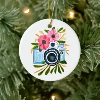 Photography Lovers Vintage Camera and Flowers Ceramic Ornament