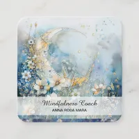 *~* Ethereal Moon White Flowers QR Floral AP70 Square Business Card