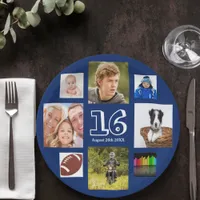 16th birthday photo collage navy blue boy paper plates