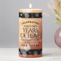 Elegant 32nd Bronze Wedding Anniversary Pillar Candle