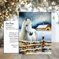 Pretty White Horse Farm Personalized Christmas  Postcard