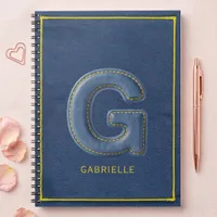 Retro Blue Denim Stitched Letter G Monogram Notebook