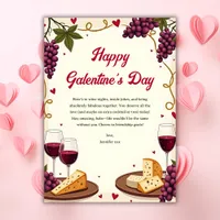 Watercolor Charming Wine & Cheese Galentine’s Day Holiday Card