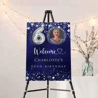 60th Birthday blue silver stars photo welcome Foam Board