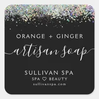 Black Holographic Glitter Artisan Soap Label