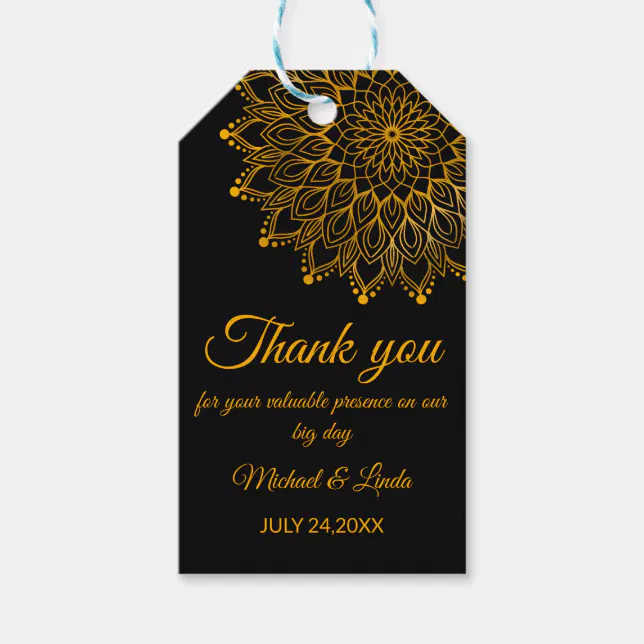 Elegant simple black ornate wedding gift tags