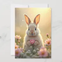 Cute little bunny in pink flowers, easter  holiday card