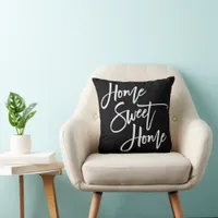 Home Sweet Home Elegant White Script Black Throw Pillow