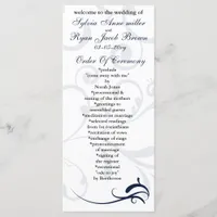 blue and white Wedding program Rack Card