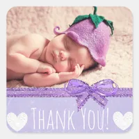 Purple Thank You Sticker with your baby's photo