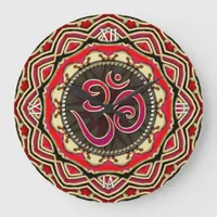 OM Meditation Yoga Red Gold Mandala Wall Clock