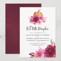 Burgundy and Blush Autumn Fall Pumpkin Birthday Invitation