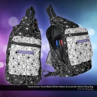 Daisy Wildflower Black White Pattern Purple Name Sling Bag