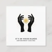 *~* Hands Sun Rays Black Gold Cosmic Energy Square Business Card