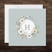 Sage Green Monogram Boho Flowers Personalized  Thank You Card