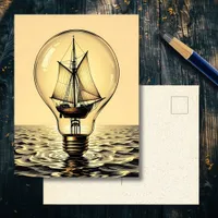 Vintage Boat in a Lightbulb | Keeping in Touch Postcard