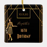 Sweet 16 black gold 1920 art deco ceramic ornament