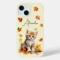 Cute Orange Tabby Kitten in Fall Leaves iPhone 15 Case