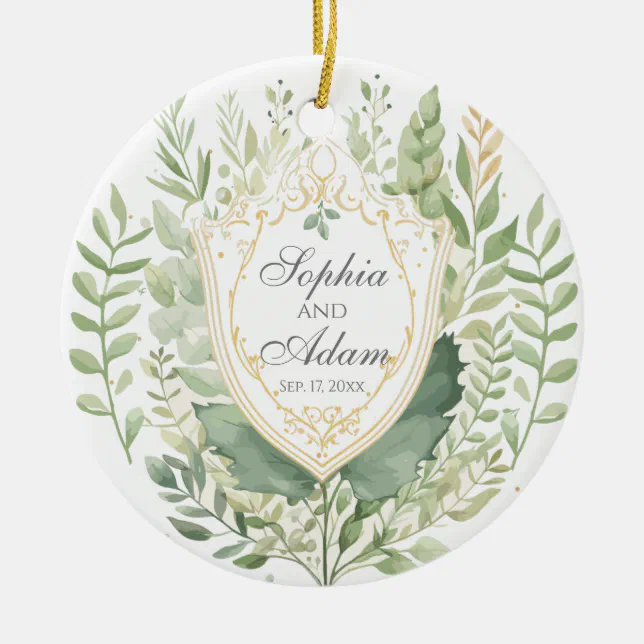 Rustic Greenery Shield Wedding Customize  Ceramic Ornament