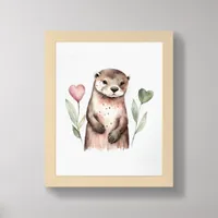 Adorable Otter With Heart Plants Framed Art