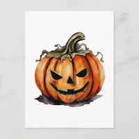 Vintage Halloween Jack O Lantern Watercolor Postcard