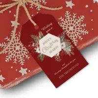 Simple Watercolor Winter Flowers Red Family Gift Tags