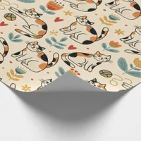 Calico Cats Naive Art Style Wrapping Paper