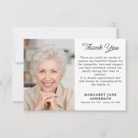 Custom Simple Funeral Personalized Photo Thank You Card