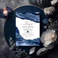 Navy and Silver Agate Wedding Invitation