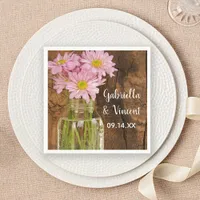 Mason Jar and Pink Daisies Country Barn Wedding Napkins